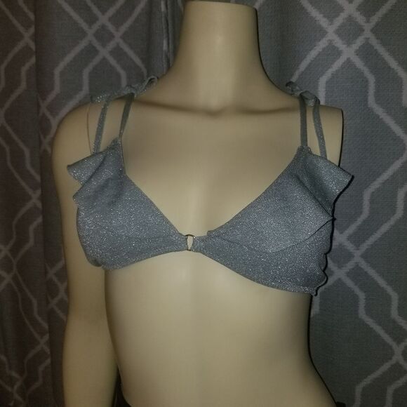 No Boundaries Junior's Bikini Swim Top size Small green and silver - Picture 5 of 9